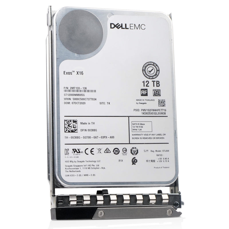 Dell G14 0V308G 12TB 7.2K RPM SATA 6Gb/s 512e 3.5in Hard Drive, front view