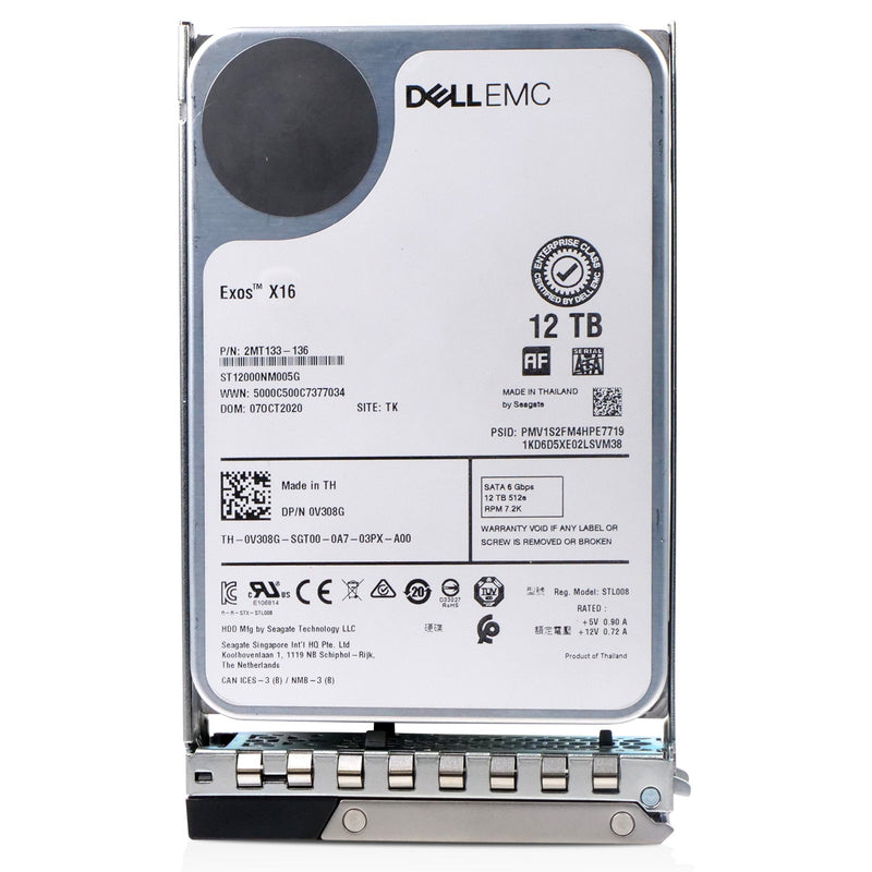 Dell G14 0V308G 12TB 7.2K RPM SATA 6Gb/s 512e 3.5in Hard Drive, front angled view