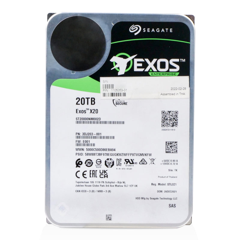 Seagate Exos X20 ST20000NM002D 20TB 7.2K RPM SAS 12Gb/s 3.5in Refurbished HDD