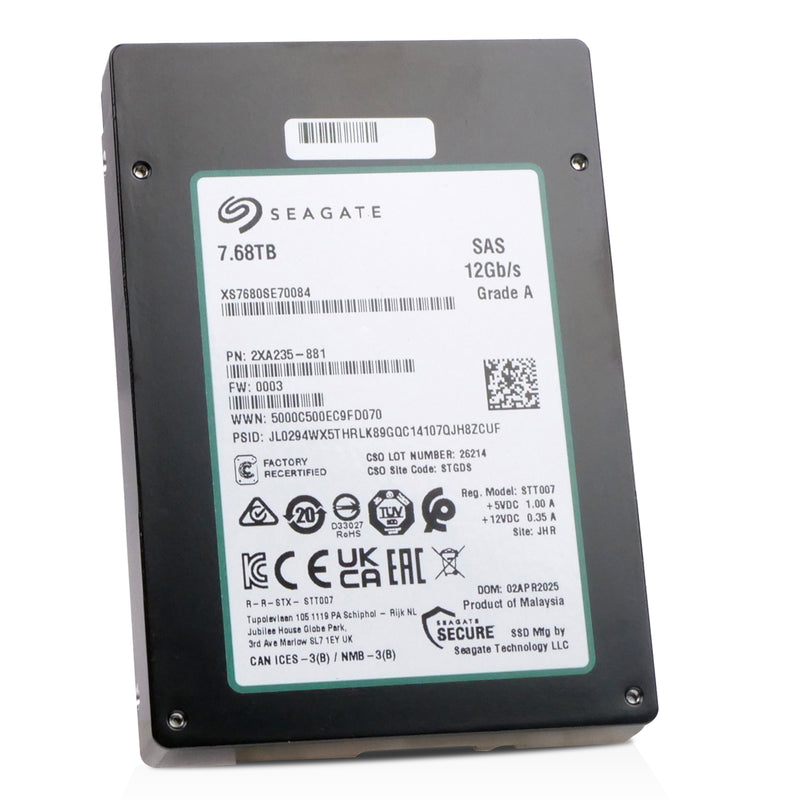 Seagate Nytro 3332 XS7680SE70084 7.68TB 1 DWPD SAS 12Gb/s 3D eTLC 2.5in Recertified SSD