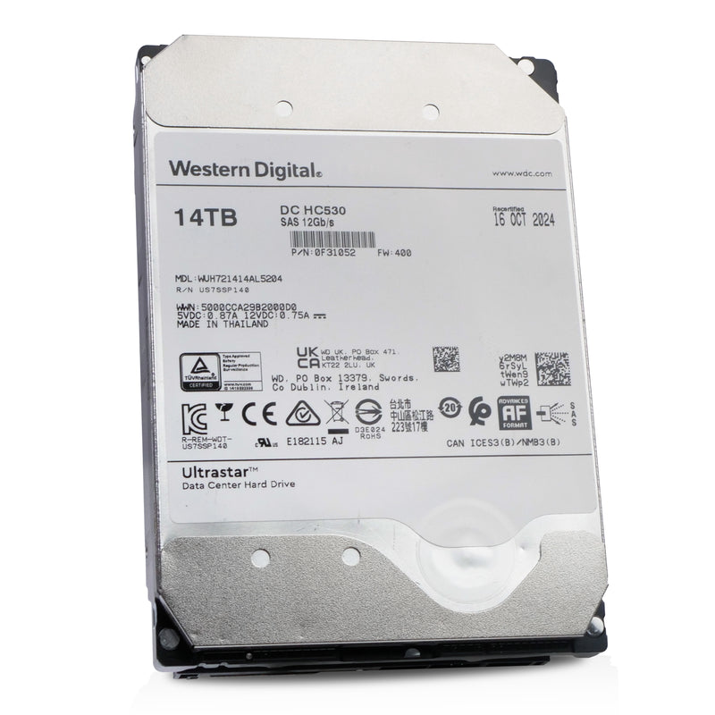 Western Digital Ultrastar DC HC530 WUH721414AL4204 0F31052 14TB 7.2K RPM SAS 12Gb/s 512e 512MB 3.5in Recertified HDD