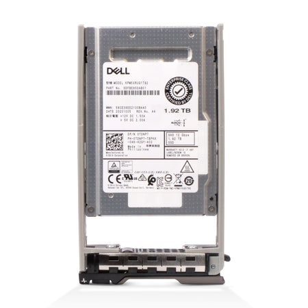 Dell 1.92TB 12Gbps SAS 2.5-inch SSD, model KPM5XRUG1T92, featuring read-intensive TLC flash and advanced 512e format, in a PowerEdge server caddy.