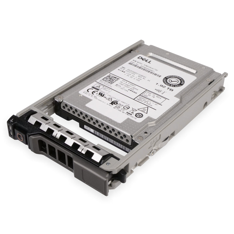 Dell 1.92TB 12Gbps SAS 2.5-inch SSD, model KPM5XRUG1T92, featuring read-intensive TLC flash and advanced 512e format, in a PowerEdge server caddy.