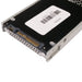 Underside of a enterprise SAS hard drive showing gold-plated connector pins and a white identification label with a barcode, secured in a server caddy.