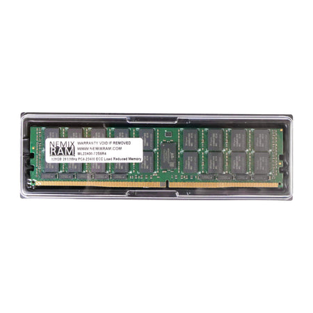 Nemix RAM 128GB 2933MHz PC4-23400 ECC Load Reduced (LRDIMM) memory module, model ML23400-7S8R4, on a green PCB with black chips.