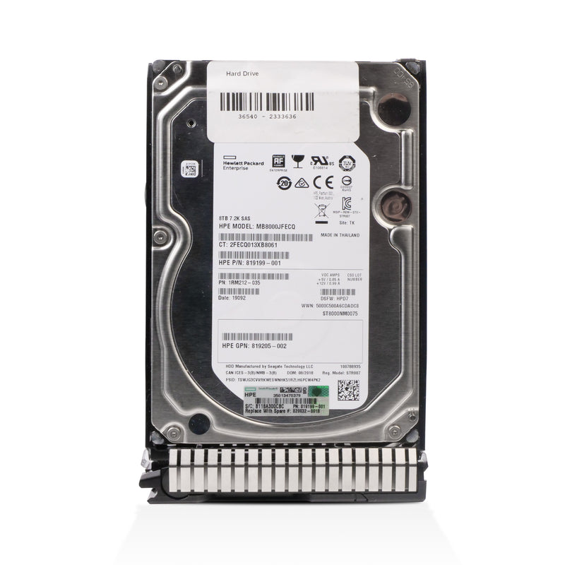 HP Generation 8 819199-001 MB8000JFECQ 8TB SAS 12Gb/s 512e 3.5in Refurbished HDD