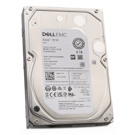 Dell/Seagate Exos 7E10 ST8000NM023B J7W80 8TB 7.2K RPM SATA 6Gb/s 512e 3.5in Hard Drive, front angled view