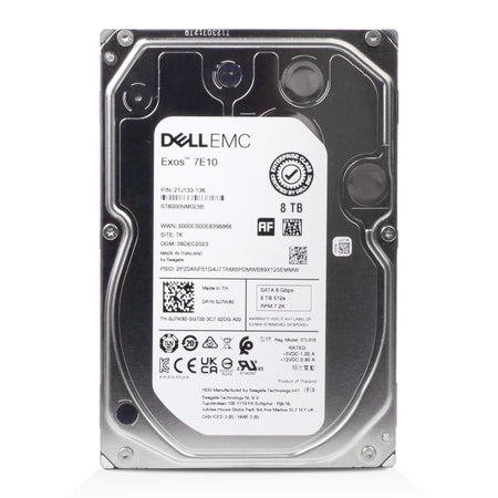 Dell/Seagate Exos 7E10 ST8000NM023B J7W80 8TB 7.2K RPM SATA 6Gb/s 512e 3.5in Hard Drive, front view