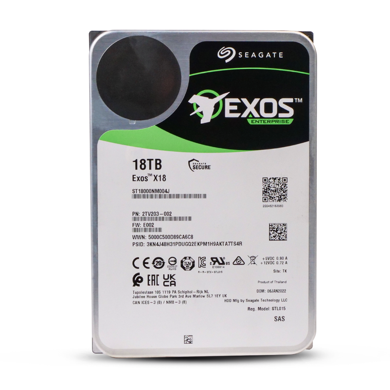 Seagate Exos X18 ST18000NM004J 18TB 7.2K RPM SAS 512e 12Gb/s 3.5in Refurbished HDD