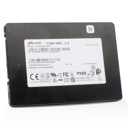 Micron 7300 PRO MTFDHBE7T6TDF 7.68TB 1 DWPD PCIe Gen 3.0 x4 4GB/s 3D TLC U.2 NVMe 2.5in Refurbished SSD