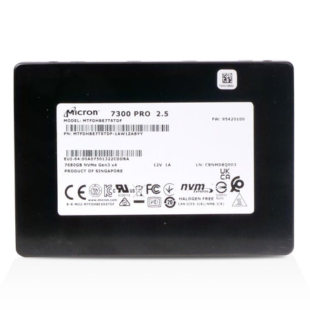 Micron 7300 PRO MTFDHBE7T6TDF 7.68TB 1 DWPD PCIe Gen 3.0 x4 4GB/s 3D TLC U.2 NVMe 2.5in Refurbished SSD