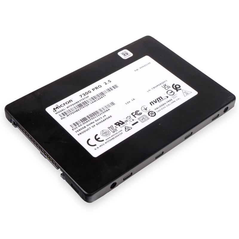 Micron 7300 PRO MTFDHBE7T6TDF 7.68TB 1 DWPD PCIe Gen 3.0 x4 4GB/s 3D TLC U.2 NVMe 2.5in Refurbished SSD