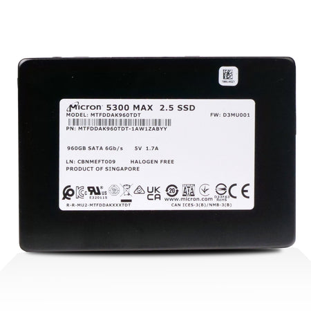 Micron 5300 MAX MTFDDAK960TDT 960GB SATA 6Gb/s 3D TLC 5 DWPD 2.5in Refurbished SSD