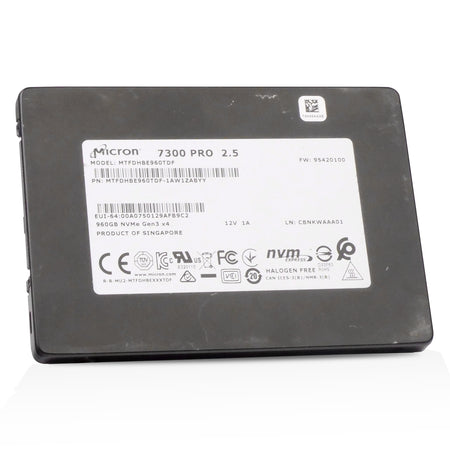 Micron 7300 PRO MTFDHBE960TDF 960GB 1 DWPD PCIe Gen 3.0 x4 4GB/s 3D TLC U.2 NVMe 2.5in Refurbished SSD