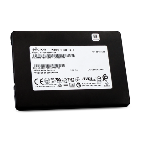 Micron 7300 PRO MTFDHBE960TDF 960GB 1 DWPD PCIe Gen 3.0 x4 4GB/s 3D TLC U.2 NVMe 2.5in Refurbished SSD