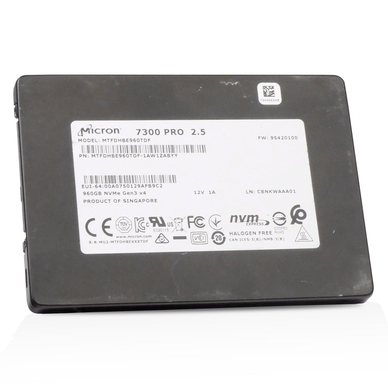 Micron 7300 PRO MTFDHBE960TDF 960GB 1 DWPD PCIe Gen 3.0 x4 4GB/s 3D TLC U.2 NVMe 2.5in Refurbished SSD