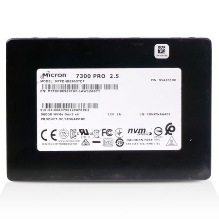 Micron 7300 PRO MTFDHBE960TDF 960GB 1 DWPD PCIe Gen 3.0 x4 4GB/s 3D TLC U.2 NVMe 2.5in Refurbished SSD