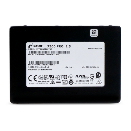 Micron 7300 PRO MTFDHBE960TDF 960GB 1 DWPD PCIe Gen 3.0 x4 4GB/s 3D TLC U.2 NVMe 2.5in Refurbished SSD
