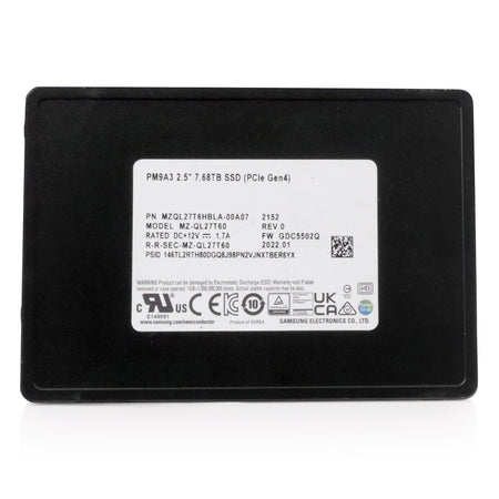 Samsung PM9A3 MZQL27T6HBLA 7.68TB PCIe Gen 4.0 x4 8GB/s U.2 NVMe 2.5in Refurbished SSD