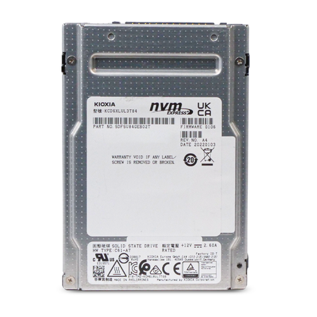 Kioxia CD6-R KCD6XLUL3T84 3.84TB 1 DWPD PCIe Gen 4.0 x4 8GB/s 3D TLC U.2 NVMe 2.5in Refurbished SSD