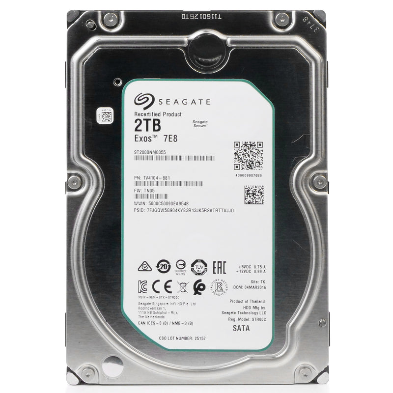 Seagate Exos 7E8 ST2000NM0055 2TB 7.2K RPM SATA 6Gb/s 512n 128MB 3.5in Recertified HDD