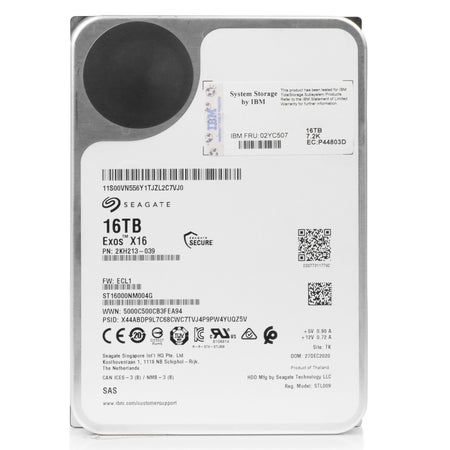 Seagate/IBM Exos X16 ST16000NM004G 16TB 7.2K RPM SAS 12Gb/s 4Kn 256MB 3.5in Refurbished HDD