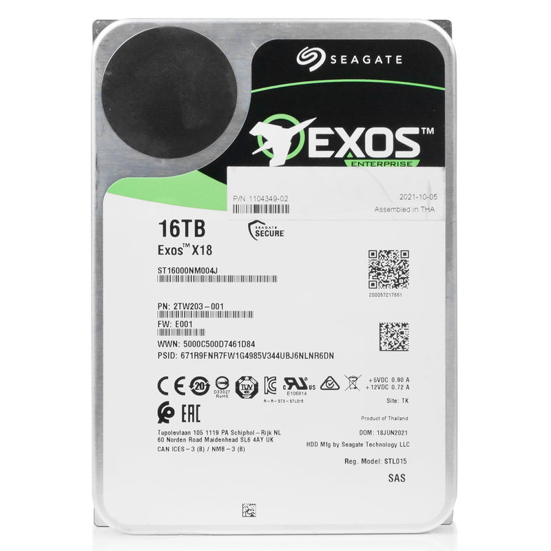 Seagate Exos X18 ST16000NM004J 16TB 7.2K RPM SAS 12Gb/s 3.5in Refurbished HDD