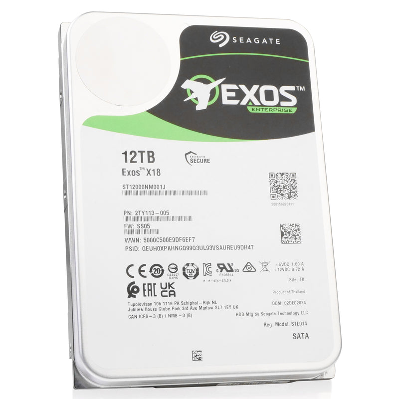 Seagate Exos X18 ST12000NM001J 12TB 7.2K RPM SATA 6Gb/s 512e 256MB 3.5in HDD