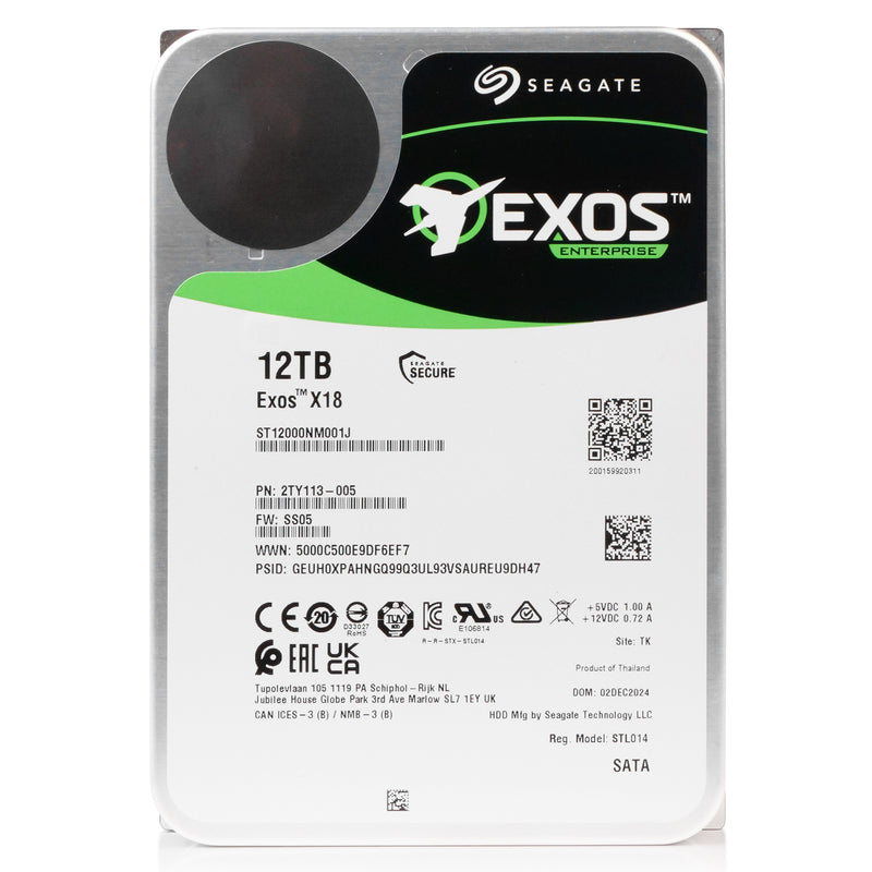 Seagate Exos X18 ST12000NM001J 12TB 7.2K RPM SATA 6Gb/s 512e 256MB 3.5in HDD