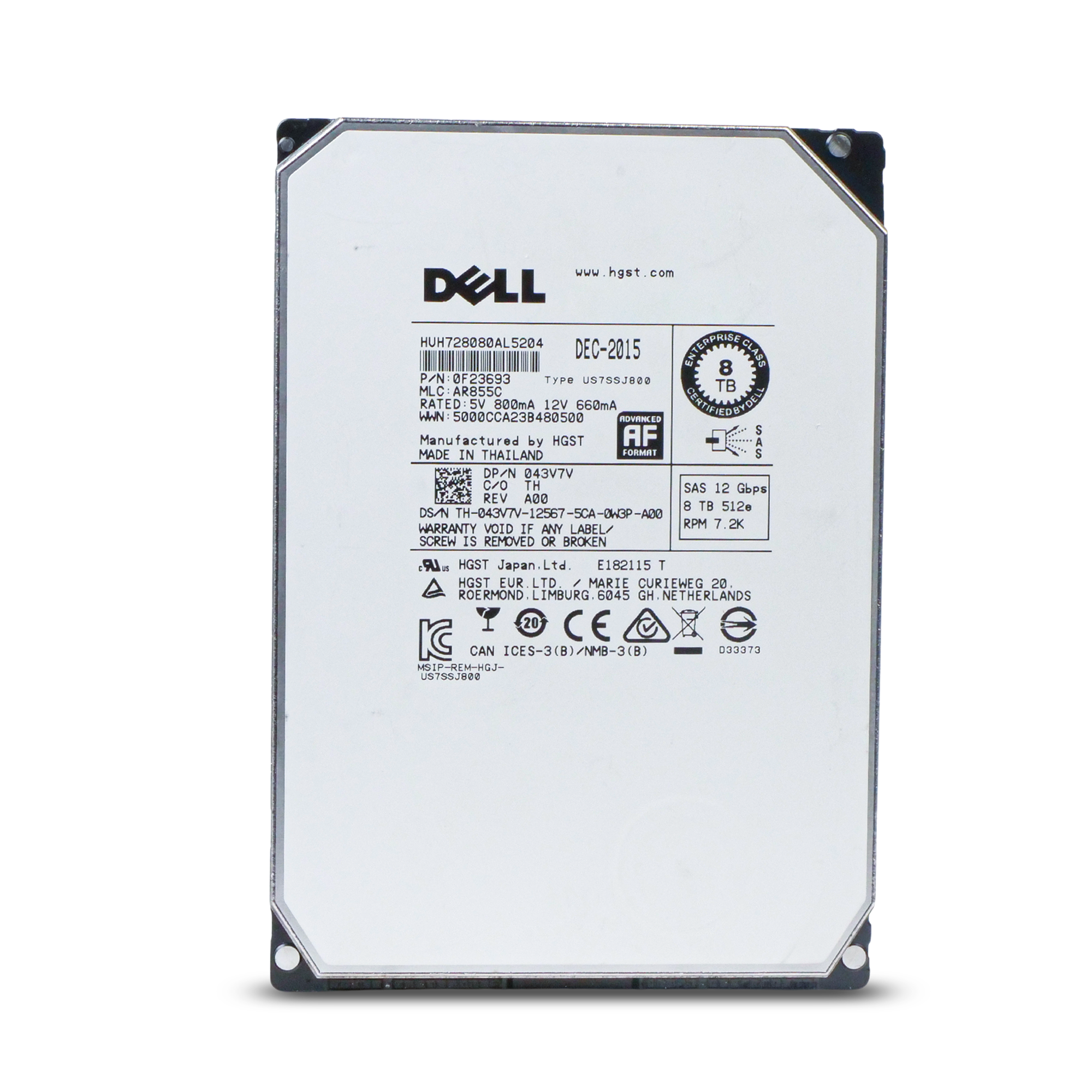 Dell/HGST Ultrastar He8 HUH728080AL5204 8TB SAS 3.5
