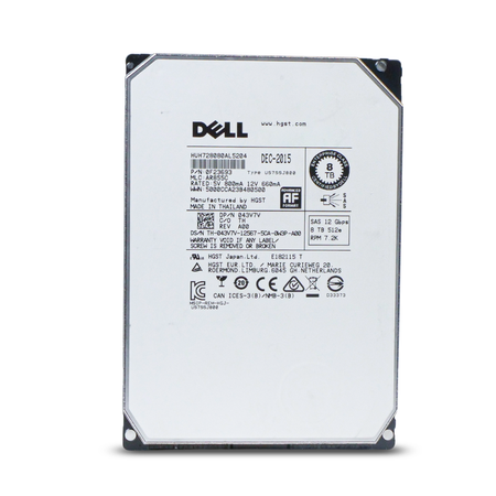 Dell/HGST Ultrastar He8 HUH728080AL5204 8TB 7.2K RPM SAS 12Gb/s 512e 128 MB 3.5in Refurbished HDD