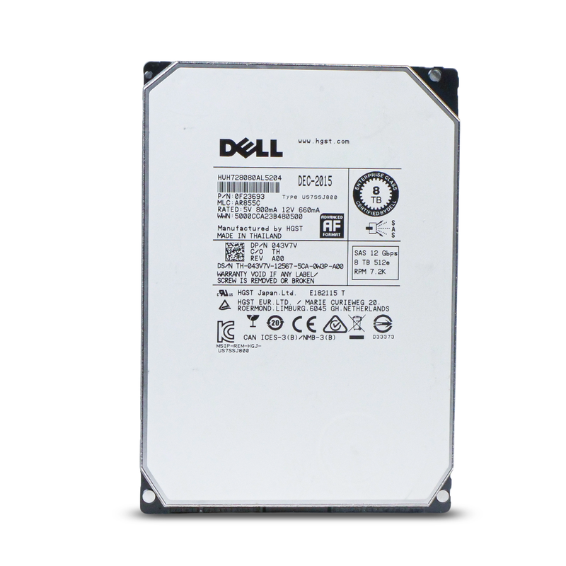 Dell/HGST Ultrastar He8 HUH728080AL5204 8TB 7.2K RPM SAS 12Gb/s 512e 128 MB 3.5in Refurbished HDD