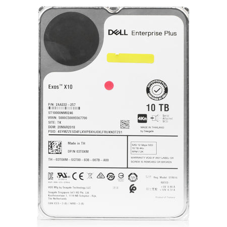 Dell/Seagate Exos X10 ST10000NM0246 10TB 7.2K RPM SAS 12Gb/s 4Kn 256 MB 3.5in HDD