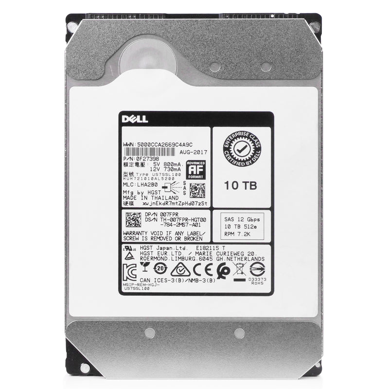 Dell/HGST Ultrastar He10 HUH721010AL5200 0F27398 10TB 7.2K RPM SAS 12Gb/s 512e 256 MB 3.5in Refurbished HDD