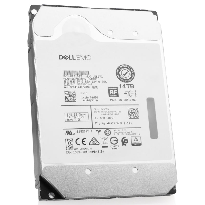 Dell/Western Digital Ultrastar DC HC530 WUH721414AL5200 0F31065 14TB 7.2K RPM SAS 12Gb/s 512e 512MB 3.5in HDD
