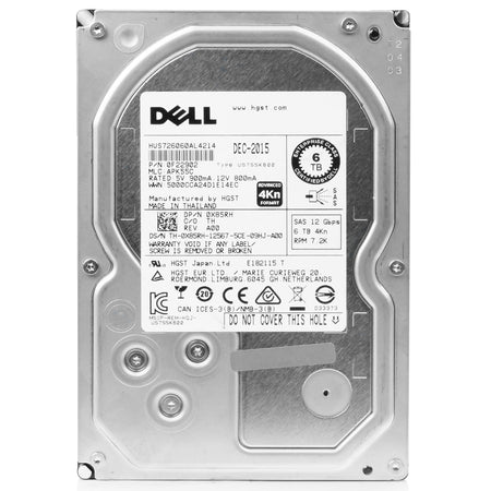 Dell/HGST Ultrastar 7K6000 HUS726060AL4214 6TB 7.2K RPM SAS 12Gb/s 4Kn 3.5in Hard Drive