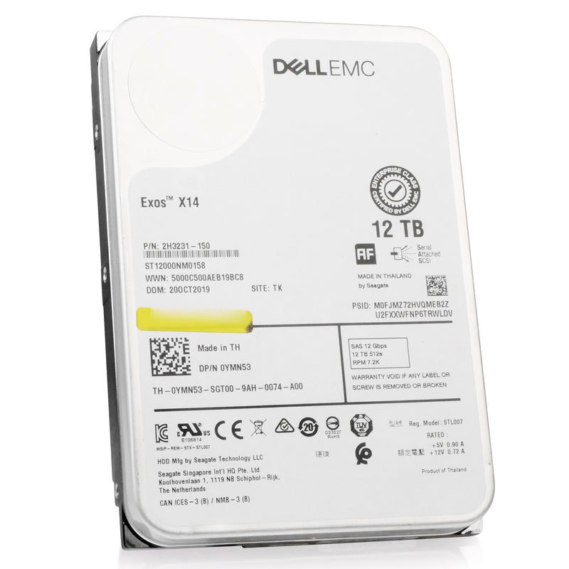 Dell/Seagate Exos X14 ST12000NM0158 12TB 7.2K RPM SAS 12Gb/s 512e 256MB 3.5in Refurbished HDD