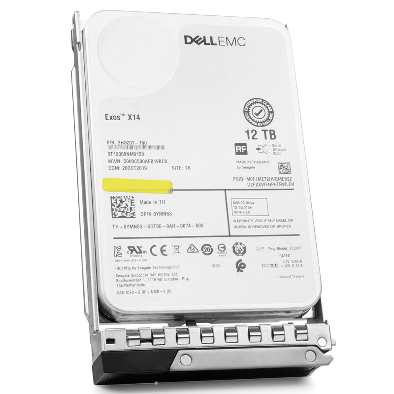 Dell G14 0YMN53 12TB 7.2K RPM SAS 12Gb/s 512e 256MB 3.5in Refurbished HDD