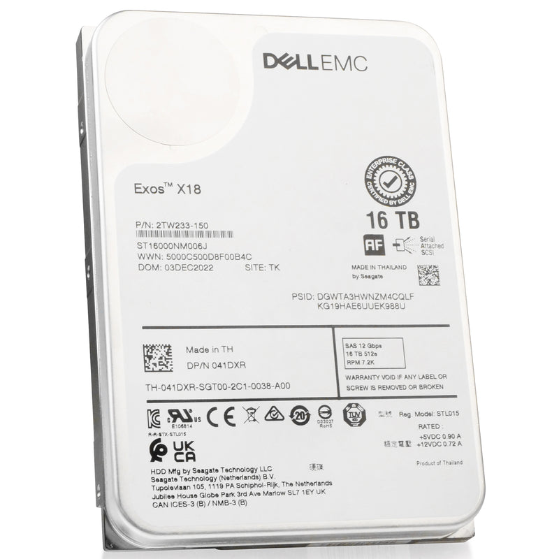 Dell/Seagate Exos X18 ST16000NM006J 16TB 7.2K RPM SAS 12Gb/s 512e 3.5in Hard Drive