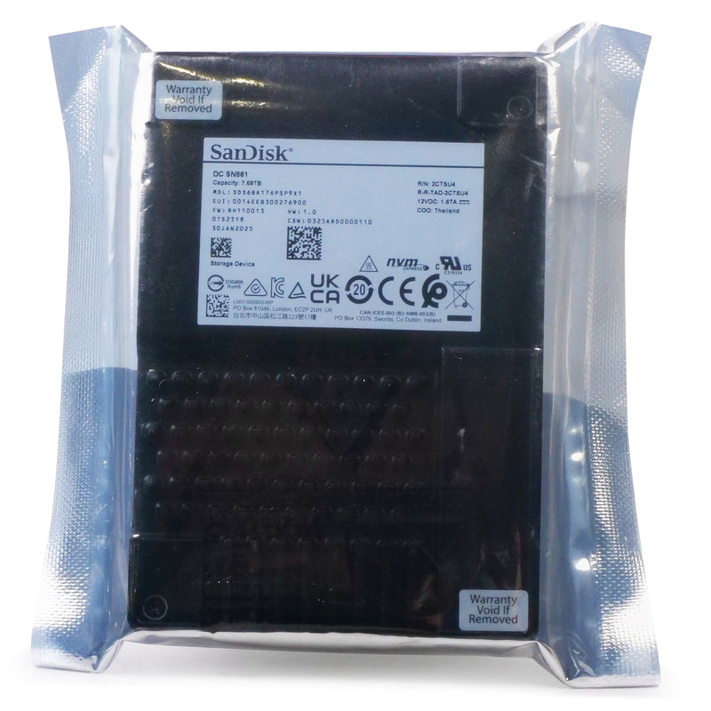 Sandisk DC SN861 0TS2518 7.68TB 1 DWPD PCle Gen 5.0 x4 16GB/s 3D TLC NVMe U.2 2.5 Inch SSD