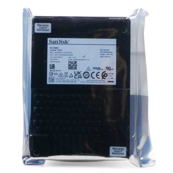 Sandisk DC SN861 0TS2527 7.68TB 1 DWPD PCle Gen 5.0 x4 16GB/s 3D TLC NVMe U.2 2.5 Inch SSD
