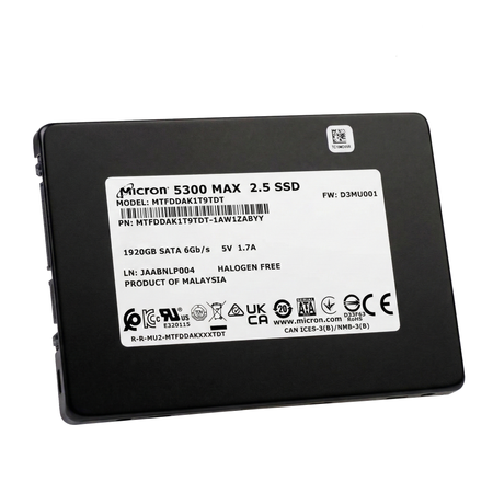 Micron 5300 MAX MTFDDAK1T9TDT 1.92TB 5 DWPD SATA 6Gb/s 3D TLC 2.5in Refurbished SSD