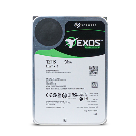 Seagate Exos X16 ST12000NM002G 12TB 7.2K RPM SAS 12Gb/s 512e/4Kn 3.5in Hard Drive