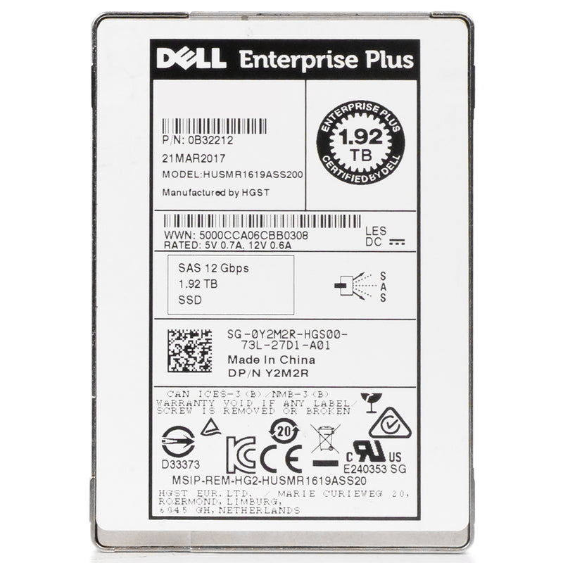 Dell/HGST Ultrastar DC SS200 HUSMR1619ASS200 0B32212 1.92TB 1 DWPD SAS 12Gb/s MLC 2.5in Refurbished SSD