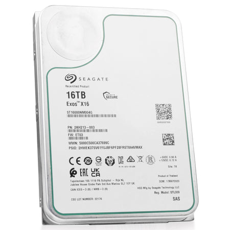 Seagate Exos X16 ST16000NM004G 16TB 7.2K RPM SAS 12Gb/s 512e 256MB 3.5in Recertified HDD