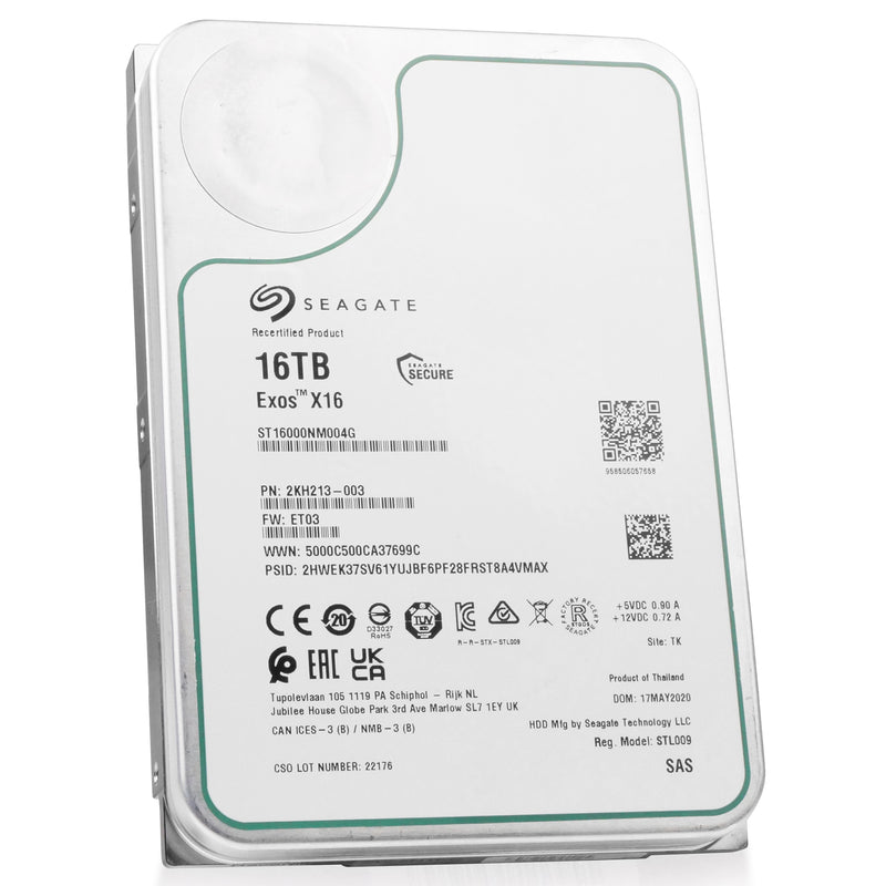 Seagate Exos X16 ST16000NM004G 16TB 7.2K RPM SAS 12Gb/s 512e 256MB 3.5in Recertified HDD