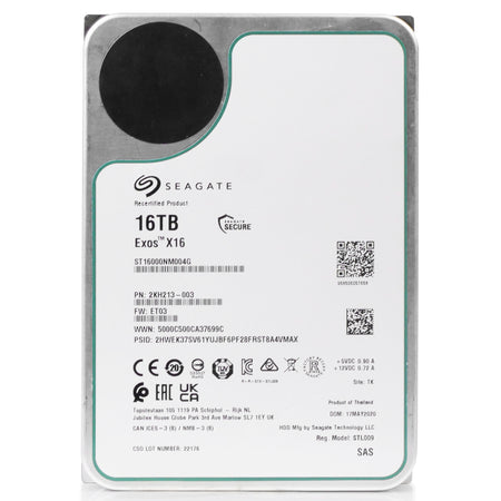 Seagate Exos X16 ST16000NM004G 16TB 7.2K RPM SAS 12Gb/s 512e 256MB 3.5in Recertified HDD