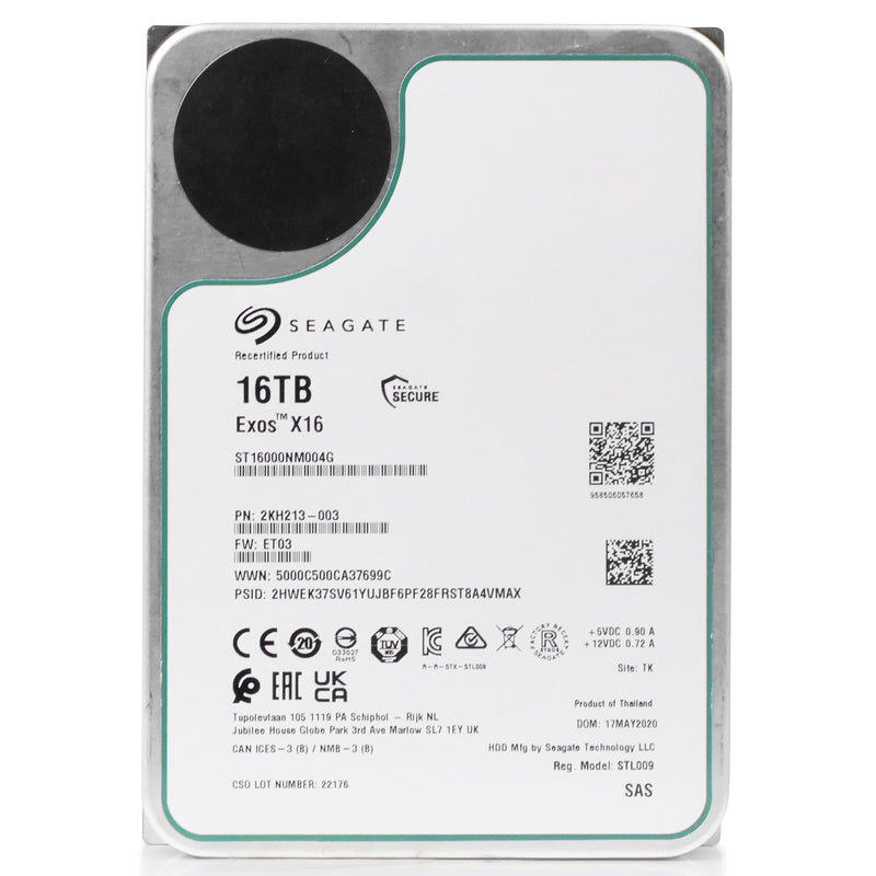 Seagate Exos X16 ST16000NM004G 16TB 7.2K RPM SAS 12Gb/s 512e 256MB 3.5in Recertified HDD
