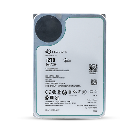 Seagate Exos X16 ST12000NM002G 12TB 7.2K RPM SAS 12Gb/s 512e/4Kn 3.5in Recertified Hard Drive