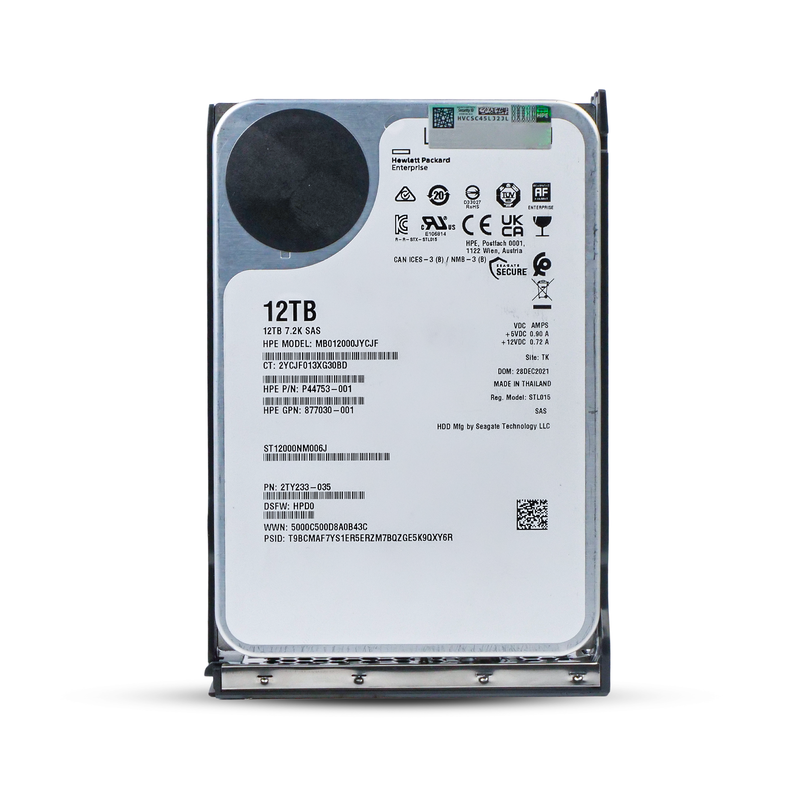 HP Generation 11 P44753-001 MB012000JYCJF 12TB 7.2K RPM SAS 12Gb/s 512e 256MB 3.5in Refurbished HDD